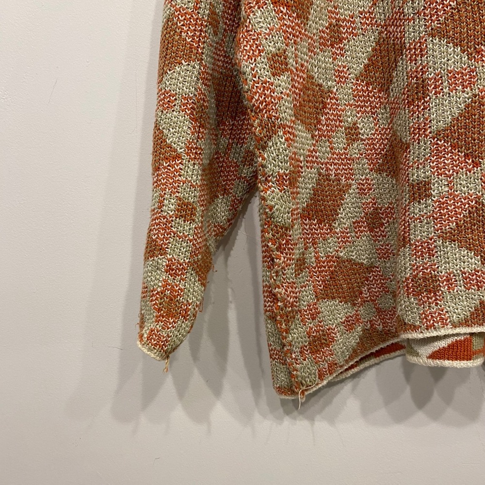 Free People Beach Orange Cream Geometric Diamond Knit Oversized Sweater Medium - Picture 2 of 4